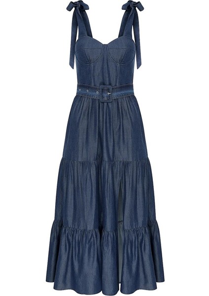 Askı Detaylı Büstiyer Midi Jean Elbise