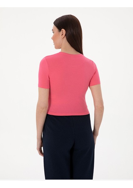 Pembe Regular Fit Crop Tişört