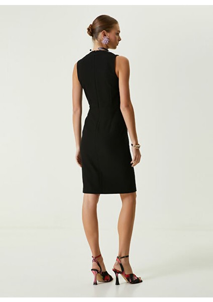 Siyah Kadın V Yaka Slim Fit Elbise 1087408