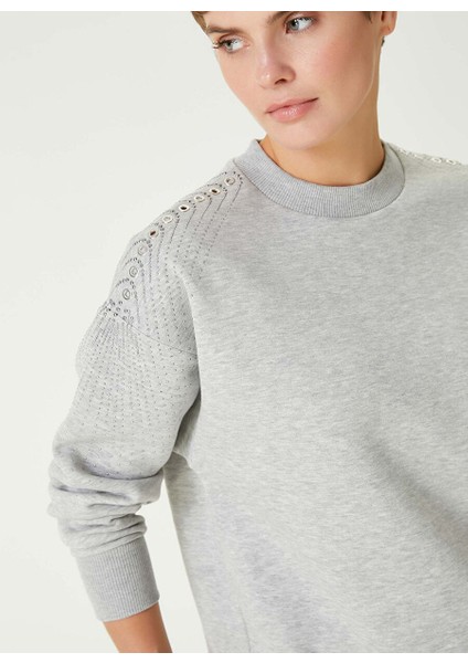 Gri Melanj Kadın Bisiklet Regular Fit Troklu Sweatshirt 1092339