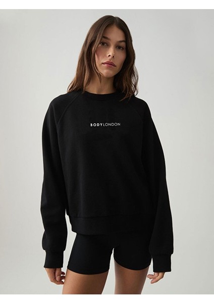 Pamuklu Normal Kalıp Oversize Günlük Siyah Sweatshirt
