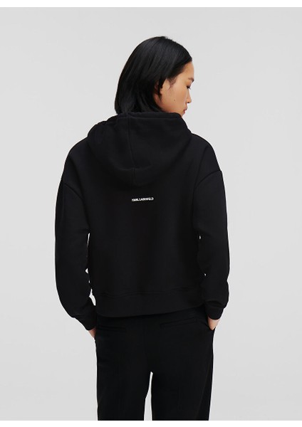 Kapüşon Yaka Düz Siyah Kadın Sweatshırt 236W1802