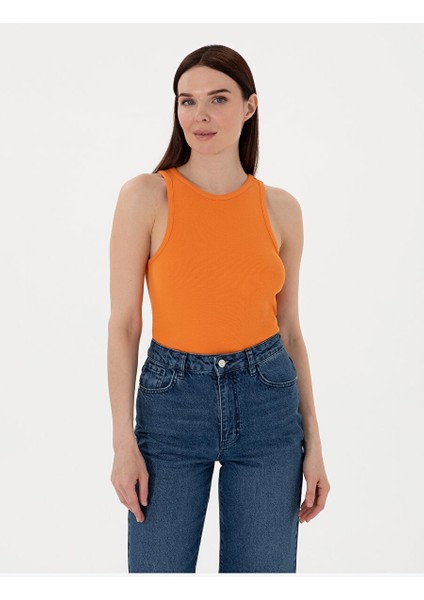 Turuncu Ex. Slim Fit Örme Bluz