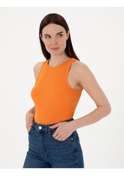 Turuncu Ex. Slim Fit Örme Bluz