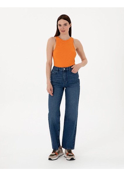 Turuncu Ex. Slim Fit Örme Bluz