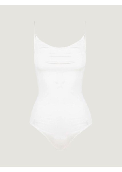 Ip Askılı Degaje Yaka Body - Ekru