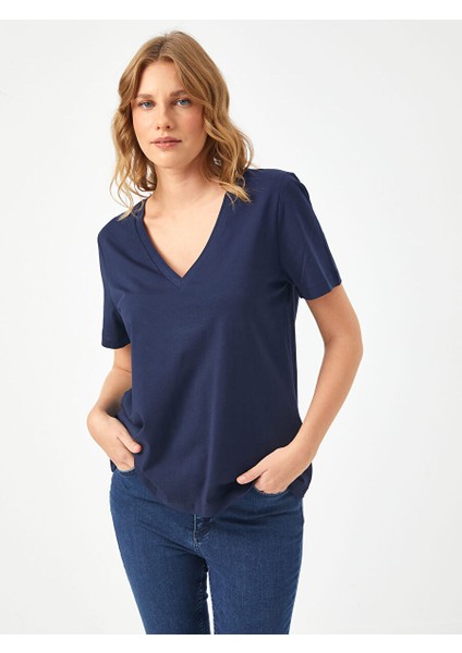 %100 Pamuk V Yaka T-Shirt 00095 fiyatları