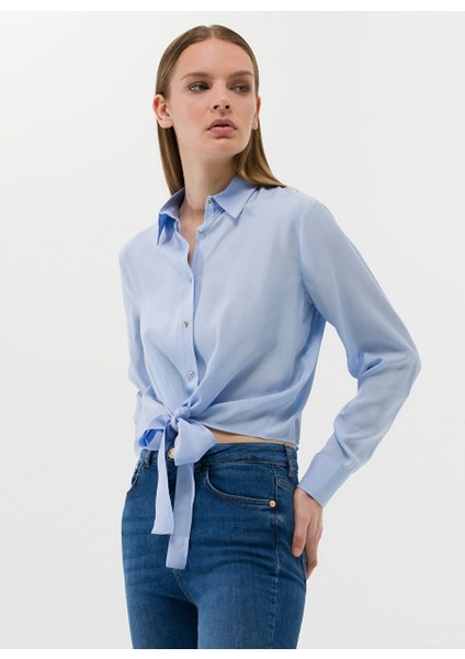 Regular Fit Gömlek Yaka Düz Indigo Kadın Gömlek Lısa