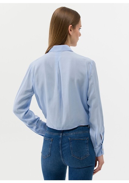 Regular Fit Gömlek Yaka Düz Indigo Kadın Gömlek Lısa indirimleri