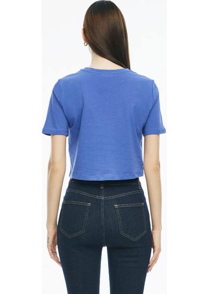 Kelins Regular Fit Crop Boy Bisiklet Yaka Mor Renk Kadın Tişört fırsatları