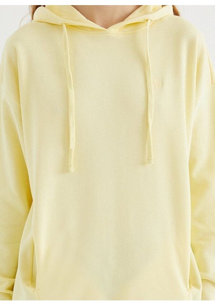 Sarı Pamuklu Oversize Fit Kadın Kapüşonlu Sweatshirtenjoy Oversıze Hoodıe W/pocket