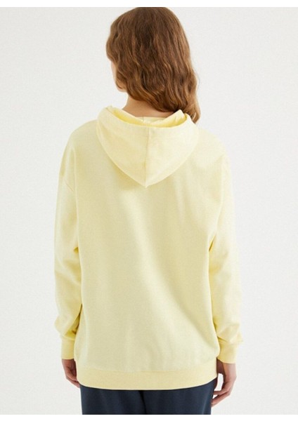 Sarı Pamuklu Oversize Fit Kadın Kapüşonlu Sweatshirtenjoy Oversıze Hoodıe W/pocket