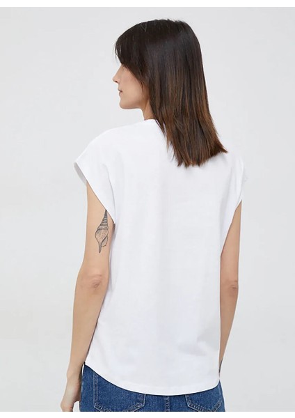 Beyaz Kadın Standart Düz T-Shirt PL504821 modelleri