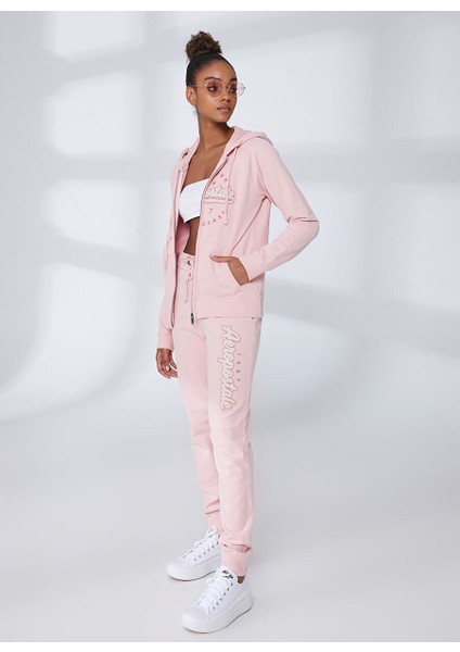 Kapüşon Yaka Nakışlı Açık Pembe Kadın Sweatshırt K-3147