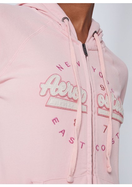 Kapüşon Yaka Nakışlı Açık Pembe Kadın Sweatshırt K-3147