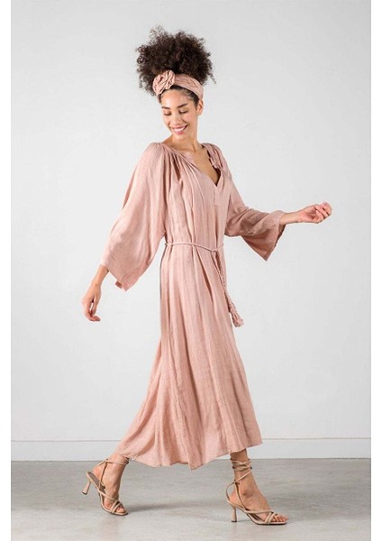 Poseidon Keten Elbise Pembe