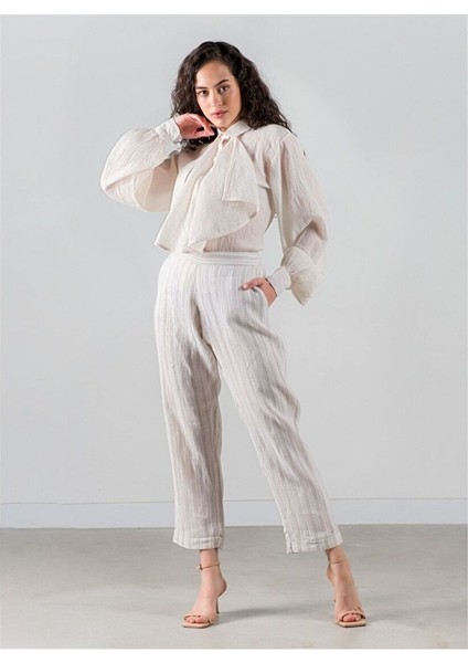Belted Keten Pantolon Naturel / Çizgili fiyatları