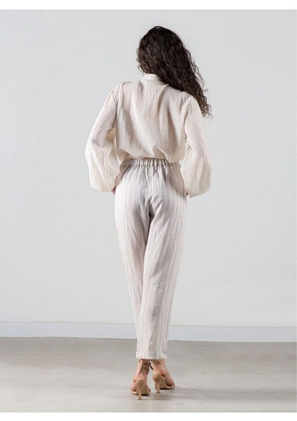 Belted Keten Pantolon Naturel / Çizgili indirimleri