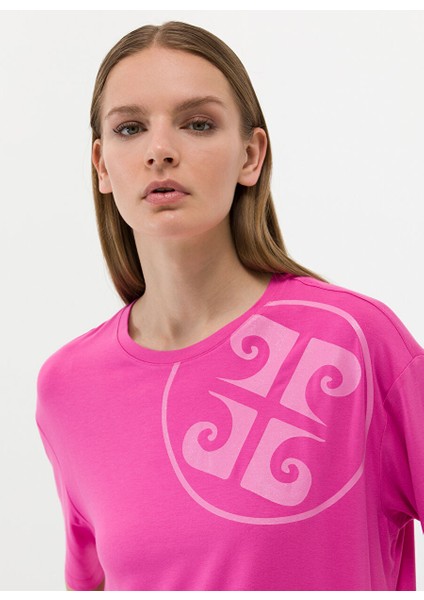 Bisiklet Yaka Pembe Kadın T-Shirt Rota modelleri