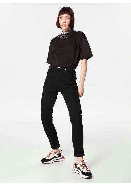 Normal Bel Slim Paça Slim Straight Siyah Kadın Denim Pantolon T00000018009001