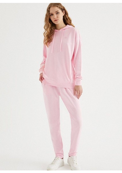 Pembe Pamuklu Oversize Fit Kadın Kapüşonlu Sweatshirtenjoy Oversıze Hoodıe W/pocket