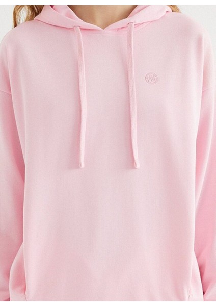 Pembe Pamuklu Oversize Fit Kadın Kapüşonlu Sweatshirtenjoy Oversıze Hoodıe W/pocket