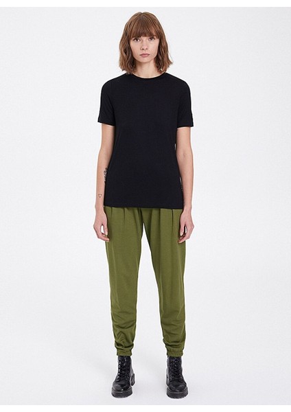 Siyah Basic Bisiklet Yaka Viskon Kadın T-Shirt Essentıals Crew Neck Loose fırsatları