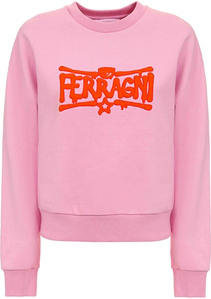 Bisiklet Yaka Baskılı Pembe Kadın Sweatshırt 75CBIK06