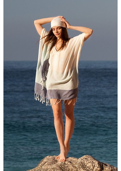 Feather Glow Kaftan Lacivert / Açık Mavi