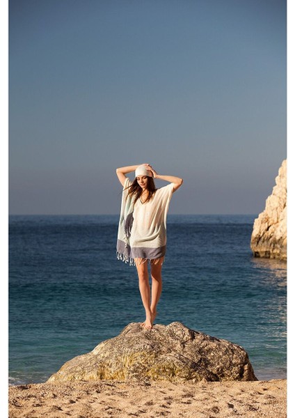 Feather Glow Kaftan Lacivert / Açık Mavi