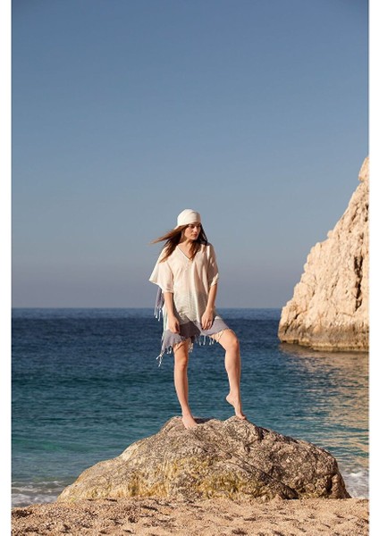 Feather Glow Kaftan Lacivert / Açık Mavi