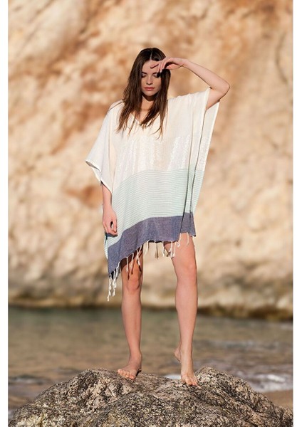 Feather Glow Kaftan Lacivert / Açık Mavi