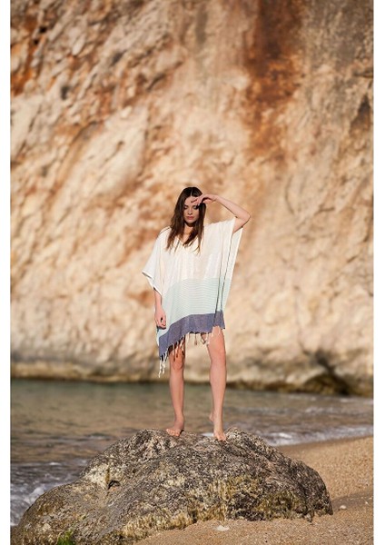 Feather Glow Kaftan Lacivert / Açık Mavi