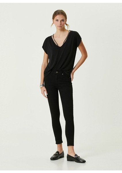 Normal Bel Dar Paça Slim Fit Siyah Kadın Denim Pantolon 1087450
