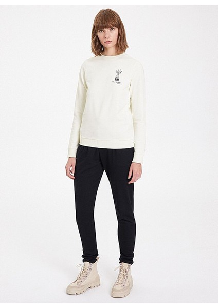 Ekru Bisiklet Yaka Pamuklu Regular Fit Kadın Sweatshirt Hygge Sweat
