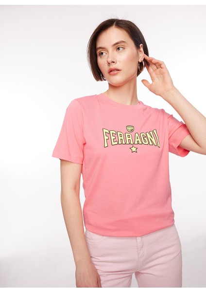 Bisiklet Yaka Baskılı Pembe Kadın T-Shirt 75CBHT03 fiyatları