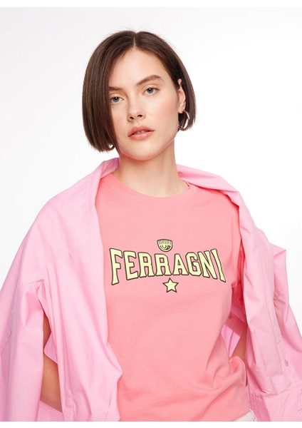 Bisiklet Yaka Baskılı Pembe Kadın T-Shirt 75CBHT03 fırsatları