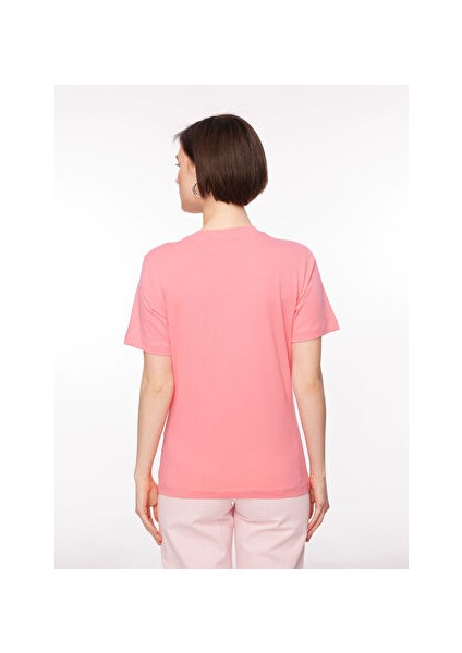 Bisiklet Yaka Baskılı Pembe Kadın T-Shirt 75CBHT03