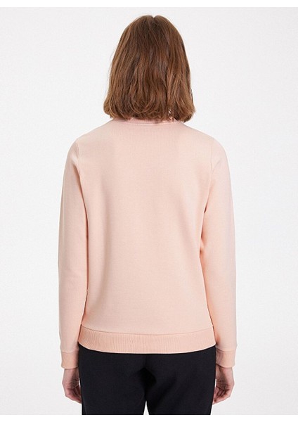 Pembe Baskılı Bisiklet Yaka Pamuklu Regular Fit Kadın Sweatshirt Wave