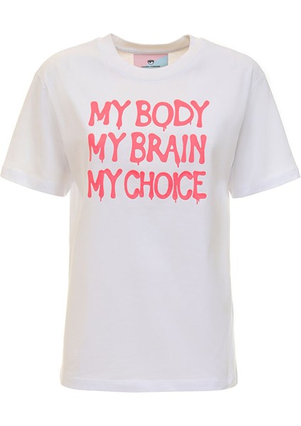 Bisiklet Yaka Baskılı Beyaz Kadın T-Shirt 75CBHT09