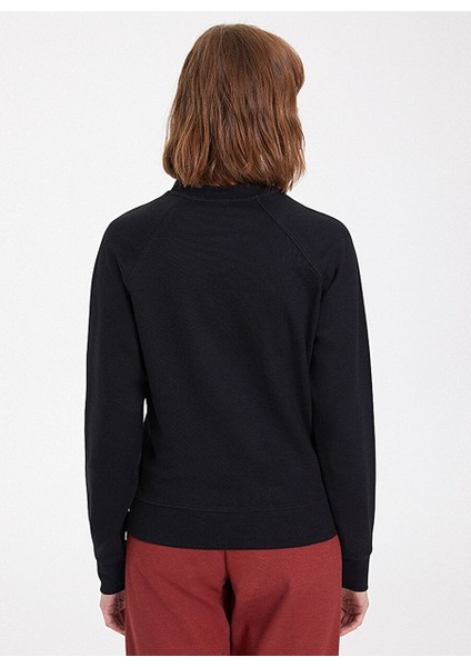 Siyah Basic Bisiklet Yaka Reglan Kol Regular Fit Kadın Sweatshirt Essentıals Reglan Sleeve