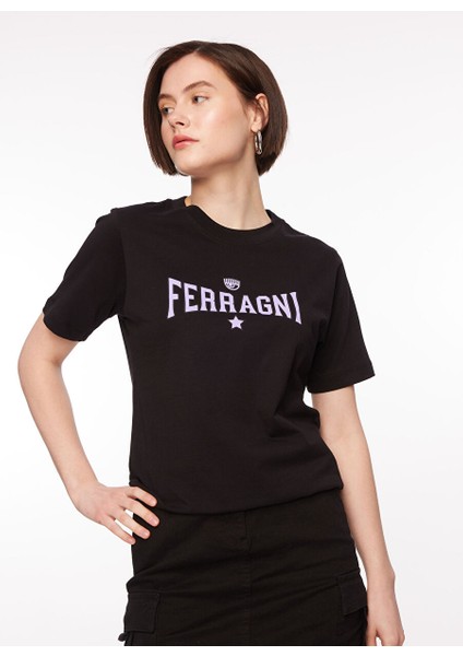 Bisiklet Yaka Baskılı Siyah Kadın T-Shirt 75CBHT03 modelleri