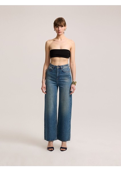 Geniş Paça Mavi Denim