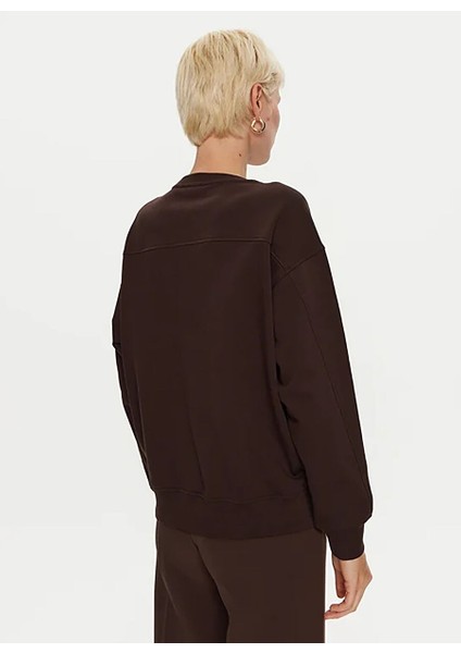 Koyu Kahve Kadın Yuvarlak Standart Baskılı Sweatshirt 100534-A24F/L72