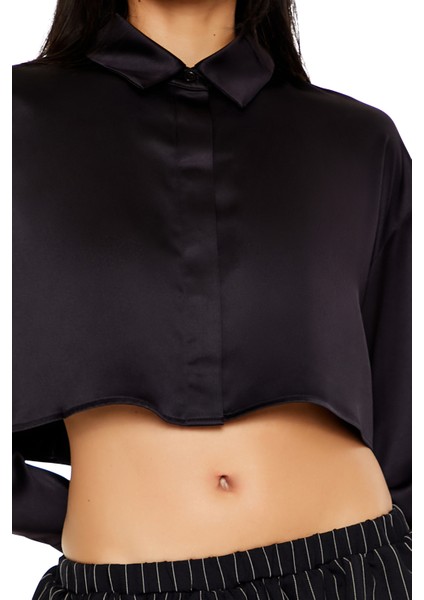 Saten Crop Gömlek