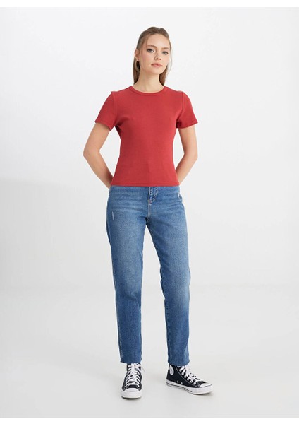 Bisiklet Yaka Açık Pembe Kadın T-Shirt W241600821-BISIKLET Yaka T-Shirt