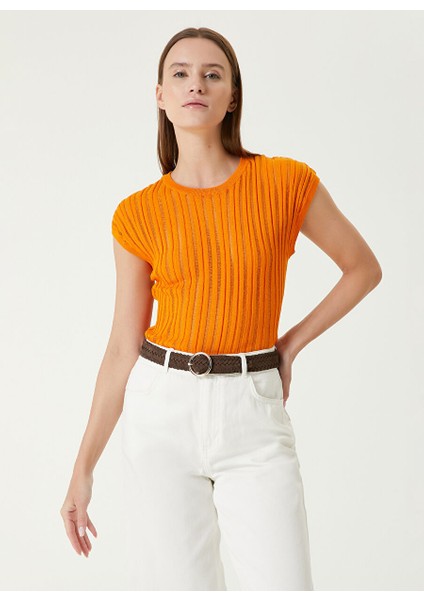 Bisiklet Yaka Slim Fit Turuncu Kazak Kadın 1090084