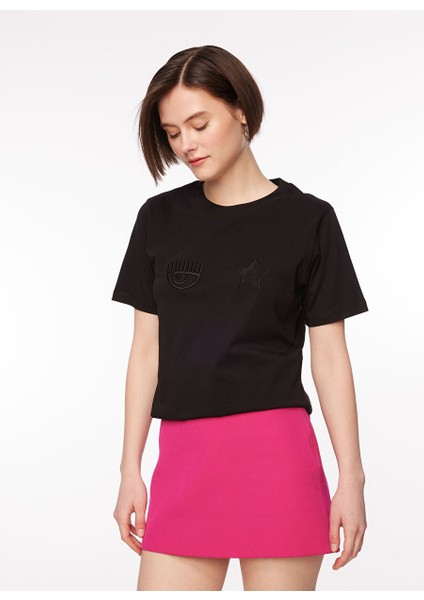 Bisiklet Yaka Baskılı Siyah Kadın T-Shirt 75CBHT09 fiyatları