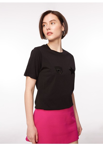 Bisiklet Yaka Baskılı Siyah Kadın T-Shirt 75CBHT09 fırsatları