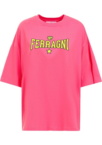 Bisiklet Yaka Baskılı Pembe Kadın T-Shirt 75CBHT04